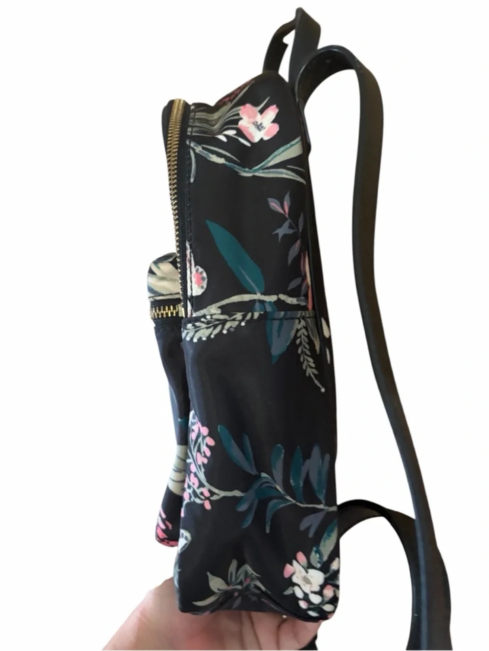 Kate Spade Botanical‎ Print Bradley Nylon Backpack Black Saffiano Leather Straps